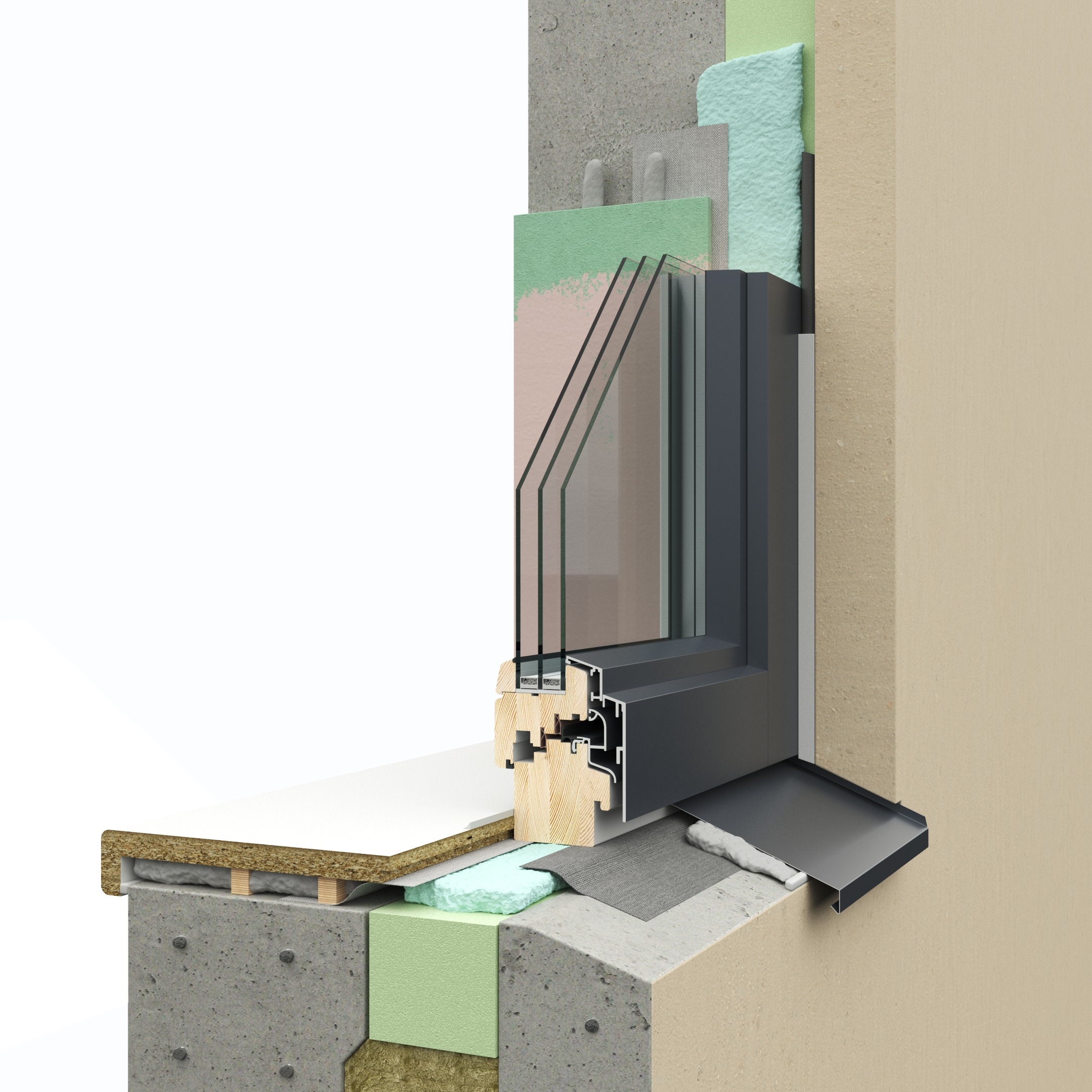 Řešení instalace oken pro fasádní systém z betonových sendvičových panelů