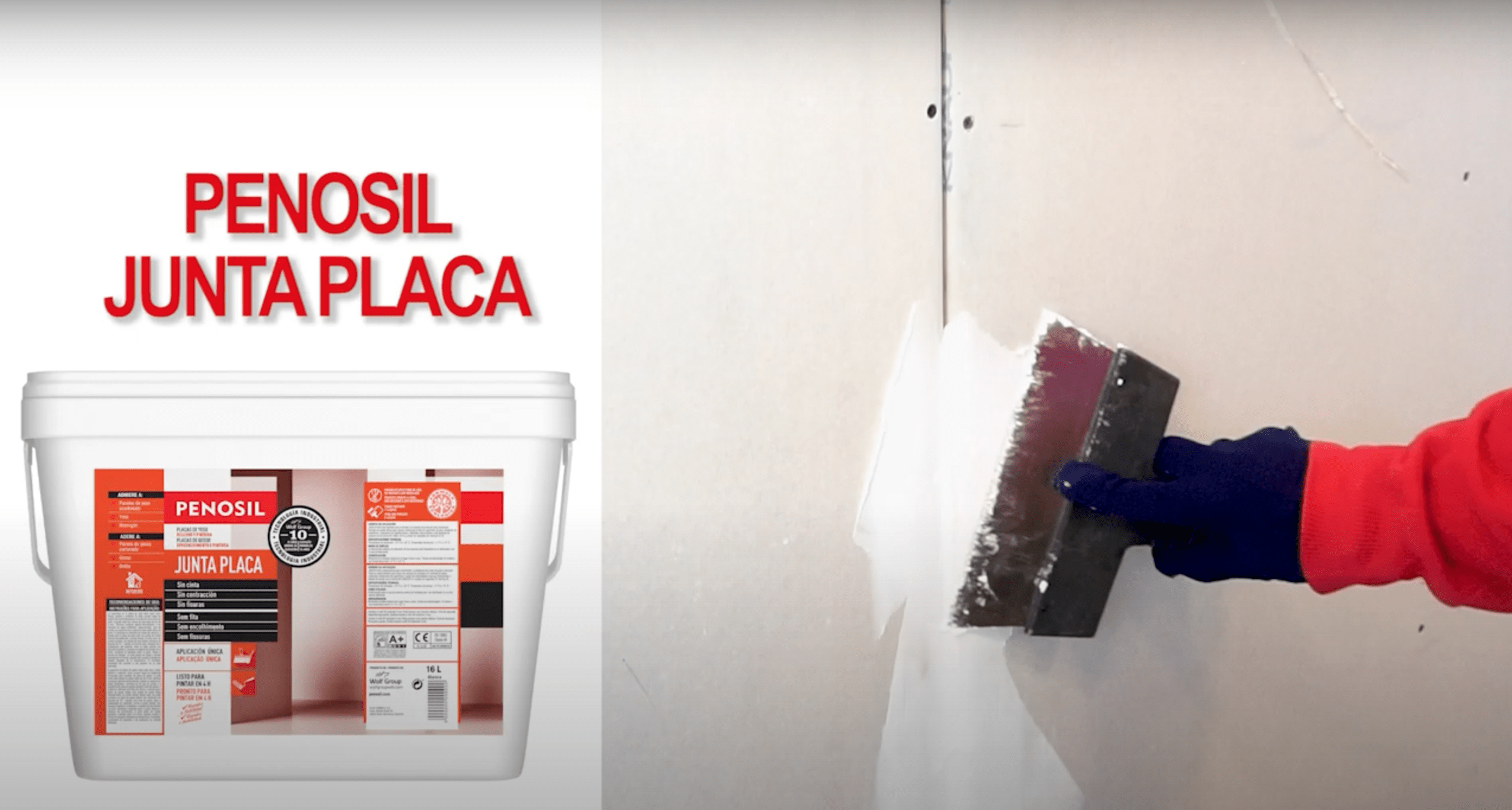 Play video: Penosil Junta Placa , rellenar y acabar una junta de yeso sin cinta