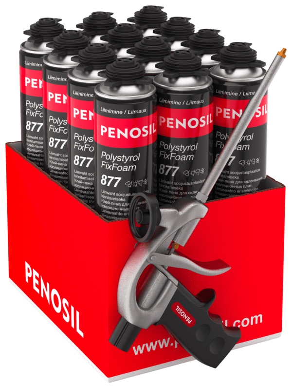 PENOSIL Polystyrol FixFoam 877 liimvaht soojustusplaatide kinnitamiseks komplekt 12 ballooni vahtu pluss vahupüstol