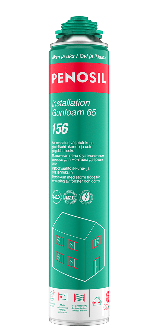 PENOSIL Installation Gunfoam 65 156 - Suurema väljatulekuga püstolivaht akende ja uste paigaldamiseks