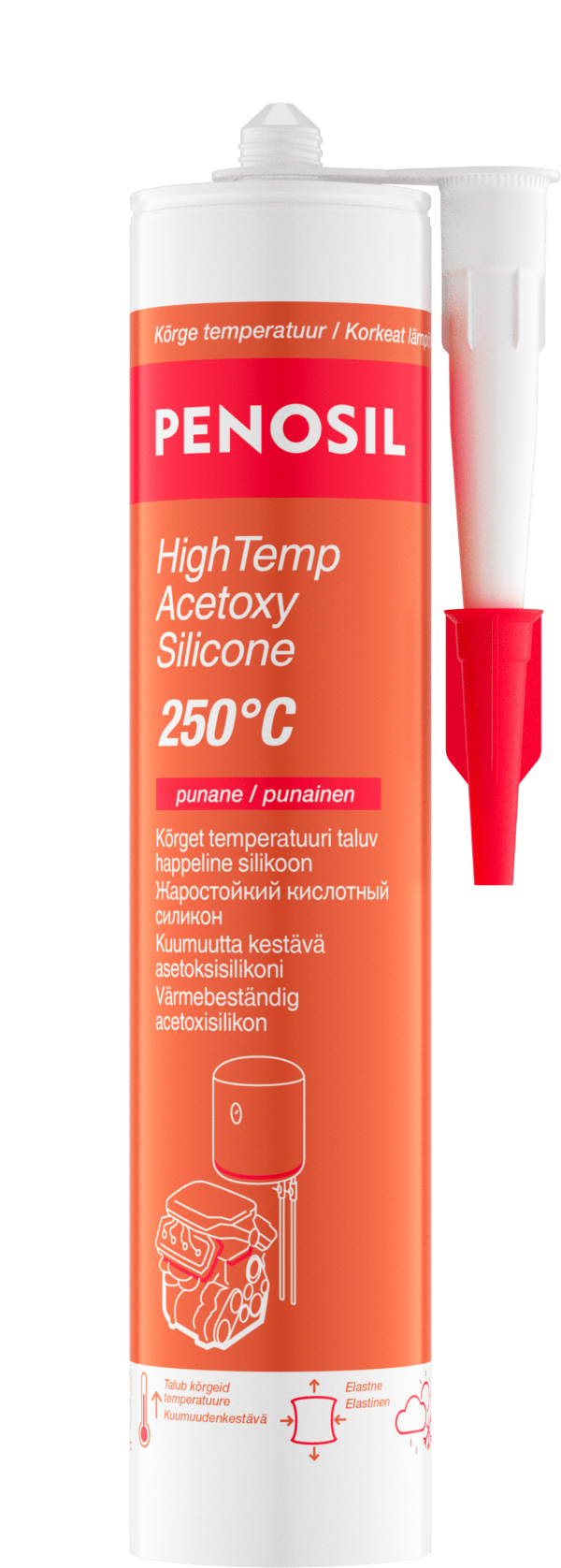PENOSIL HighTemp Acetoxy Silicone +250°C Asetoksi-kovettuva silikonisaumausmassa korkeille lämpötiloille