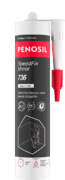 Cartouche PENOSIL SpeedFix Mirror 736, adhésif hybride pour miroir. L’emballage noir et rouge présente le nom du produit et ses caractéristiques principales : adhésion rapide et forte, prise initiale élevée, n’affecte pas la couche réfléchissante, capacité de mouvement +/- 25%, adhère sur de nombreux matériaux et ne nécessite pas de primaire. Les textes sont en français et néerlandais.