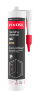 Cartouche PENOSIL SpeedFix Universal 907, adhésif de montage à base de caoutchouc synthétique. L’emballage noir et rouge présente le nom du produit et ses caractéristiques principales : utilisable jusqu’à -10°C, collage fort et rapide, adhésion à la plupart des matériaux de construction, l’adhésif durci forme une connexion ferme et durable et pour les travaux de collage à l’intérieur et à l’extérieur. Les textes sont en français et néerlandais.
