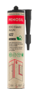 Cartouche PENOSIL ECO Elastic Acrylic 622, mastic élastique pouvant être peint, à base de matières premières durables. L’emballage beige et rouge présente le nom du produit et ses caractéristiques principales : excellent pour les joints de dilatation, élasticité permanente et finition extra lisse blanc. Les textes sont en français et néerlandais.
