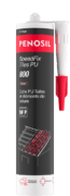 Cartouche PENOSIL SpeedFix Tiles PU 800, colle PU tuiles et éléments de toiture. L’emballage noir et rouge présente le nom du produit et ses caractéristiques principales : prise rapide, forte adhérence sur les tuiles, la terre cuite, le bois traité ou non, collage souple et élastique, assure une étanchéité parfaite et performance durable. Les textes sont en français.