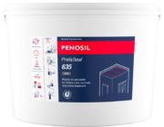 Seau PENOSIL PrefaSeal 635, pâte prête à l’emploi pour le traitement des joints de dalles en béton. L’emballage bleu foncé et rouge présente le nom du produit et ses caractéristiques principales : résistant à l’eau après 24 heures, prêt à l’emploi, ultra léger et inodore, sans retrait et peut être peint après 24 heures. Les textes sont en français et néerlandais.