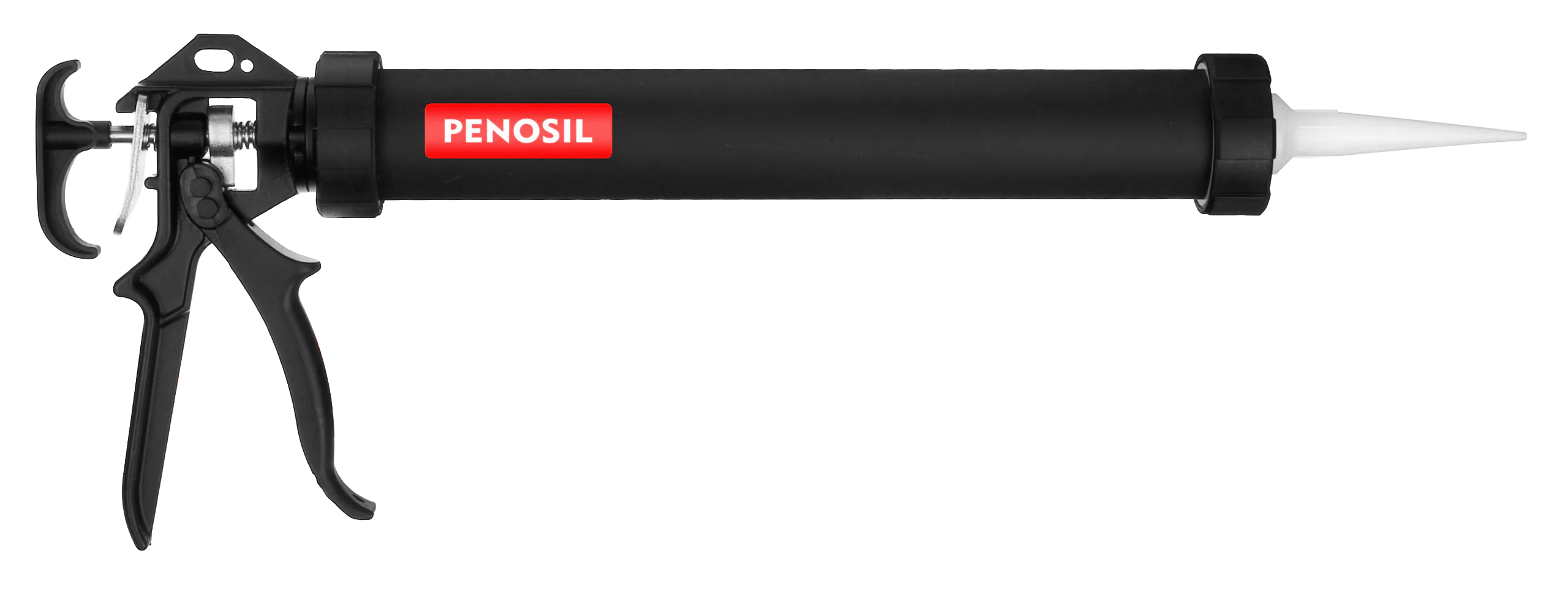 Pistolet noir pour poches avec le logo penosil rouge sur le tube.