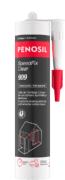 Cartouche PENOSIL SpeedFix Clear 909, colle de montage à base de caoutchouc synthétique élastique. L’emballage noir et rouge présente le nom du produit et ses caractéristiques principales : adhésion rapide et forte, élastique, adhère aux substrats les plus courants, ne nécessite pas de primaire, résistance aux uv et aux intempéries et pour usage intérieur et extérieur. Les textes sont en français et néerlandais.