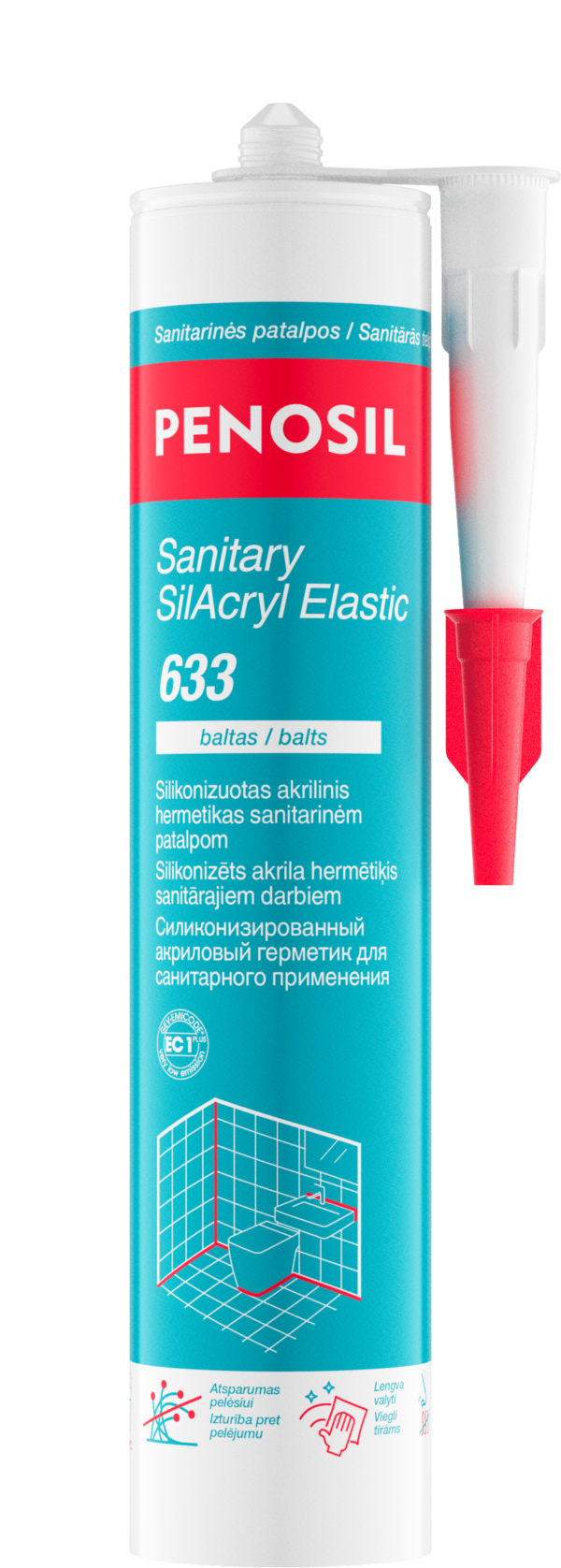PENOSIL Sanitary SilAcryl Elastic 633 silikonizuotas sanitarinis akrilas