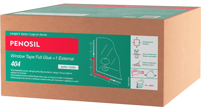 PENOSIL Window Tape Full Glue External 404 išorinė langų juosta su pilnu klijų sluoksniu dėžutėje, 100 mm pločio