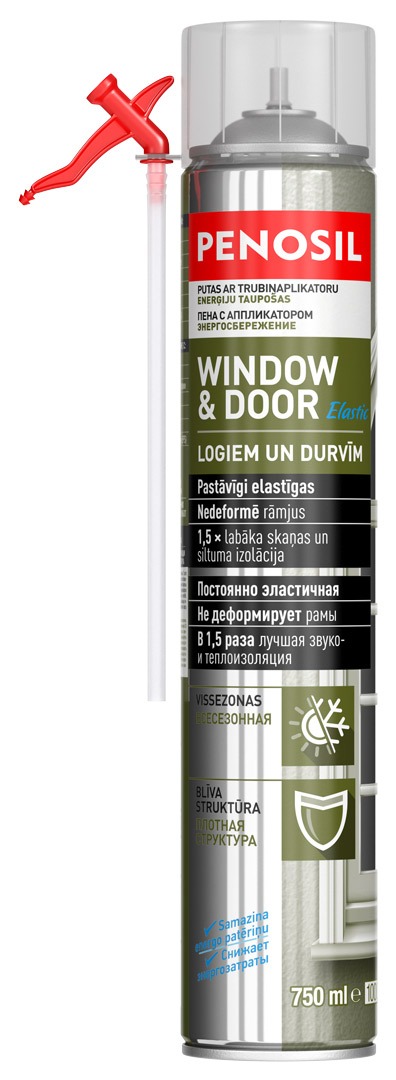 PENOSIL Window & Door Elastic Elastīgās logu un durvju montāžas putas ar salmiņaplikatoru