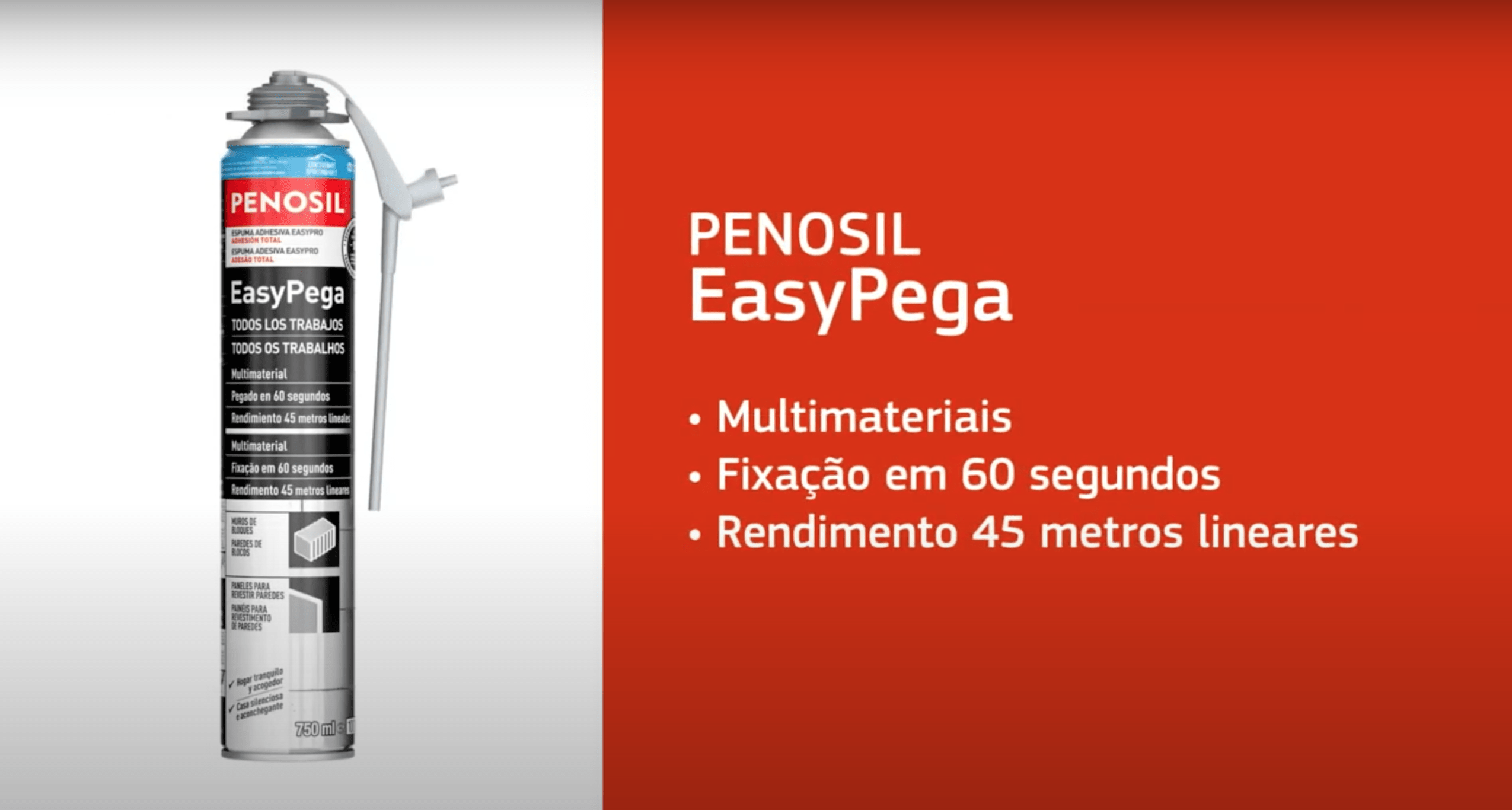 Play video: Espuma adesiva para trabalhos na construção em interiores e exteriores | PENOSIL EasyPega