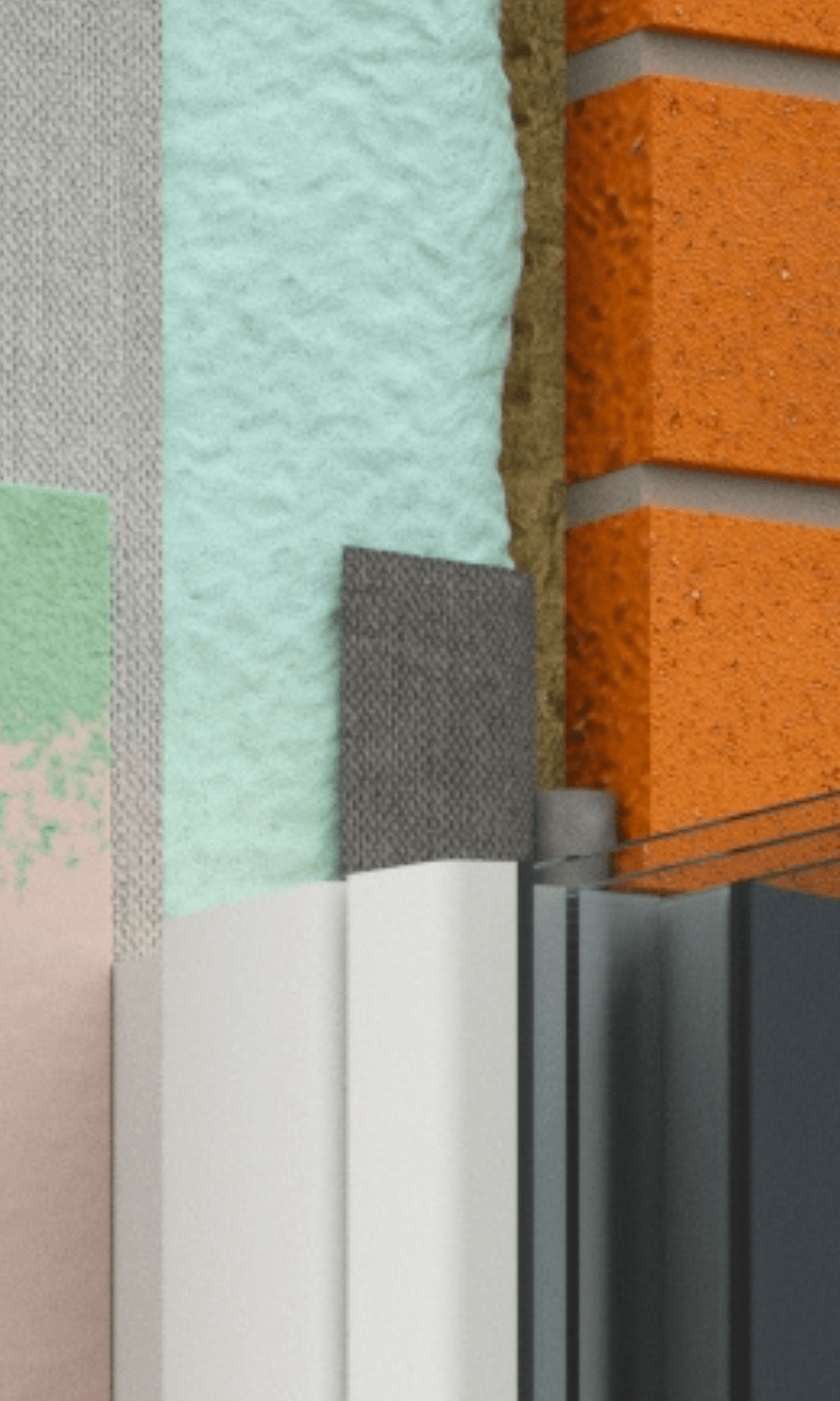 External window tape on ventilated brick facade system