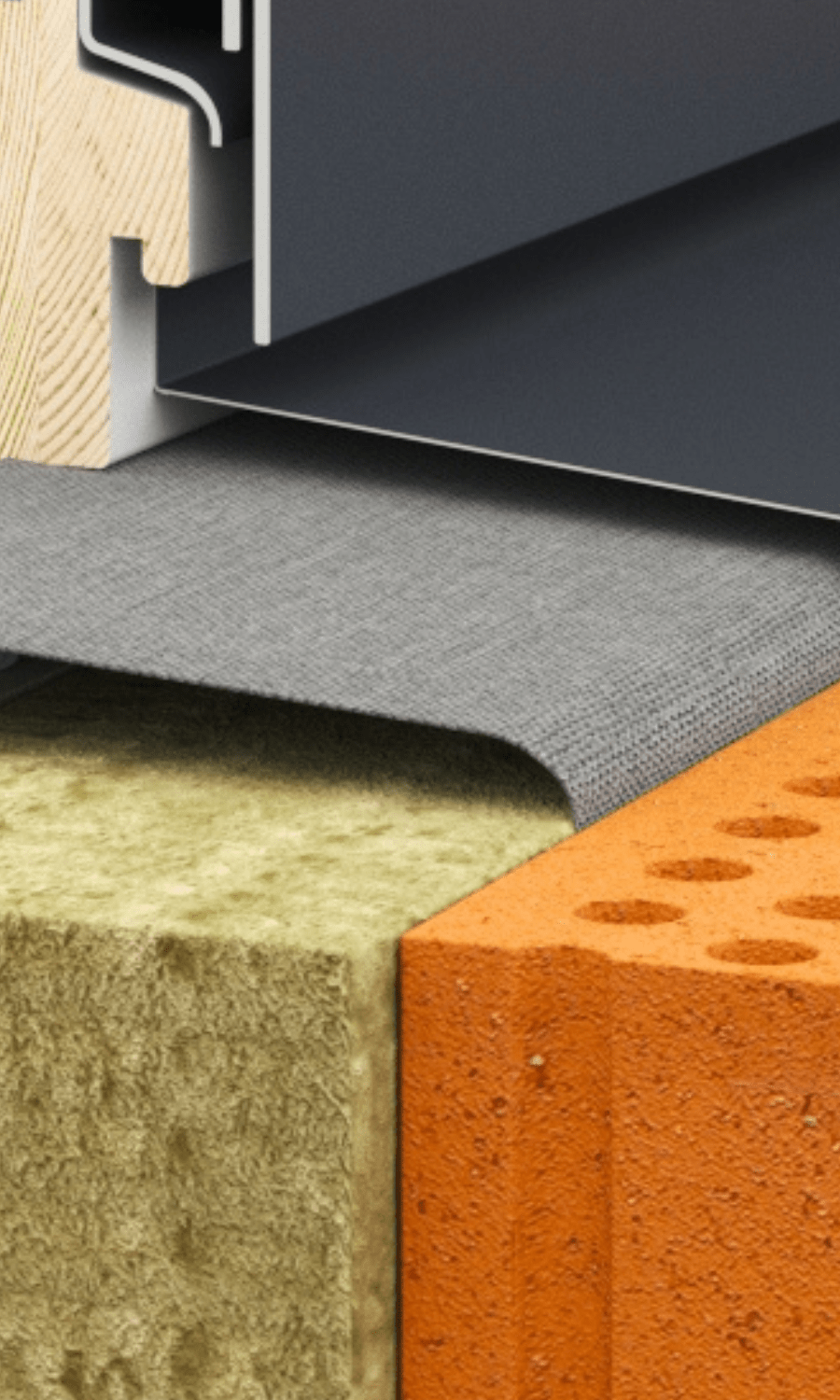 Weatherproofing the joint under window tin with external window tape in ventilated brick facade system