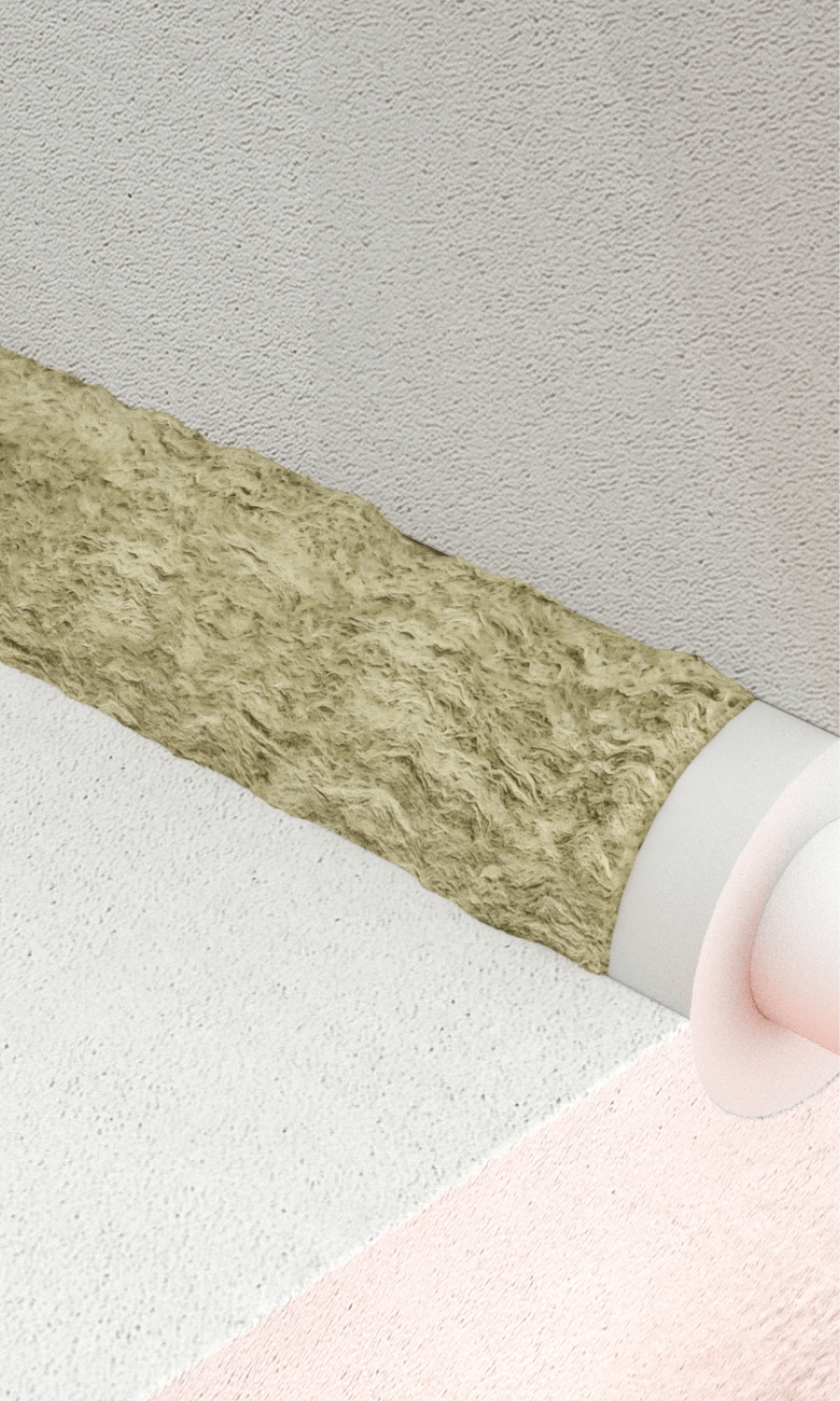Close view of Penosil fireproofing solution, PVC pipe penetration filled with mineral wool