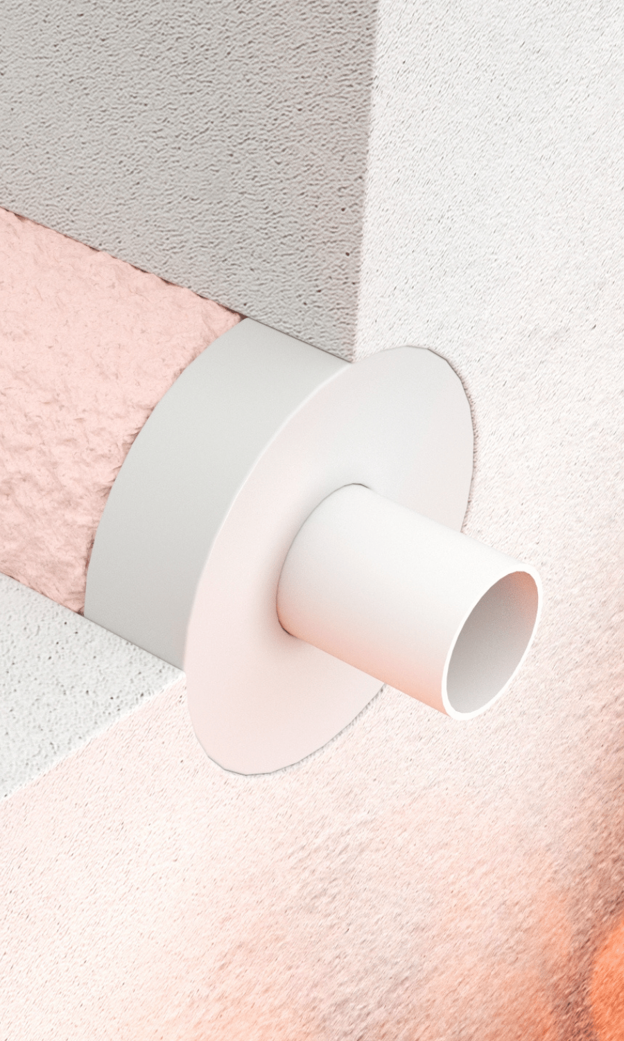 Close view of Penosil fireproofing solution, PVC pipe penetration filled with intumescent acrylic sealant