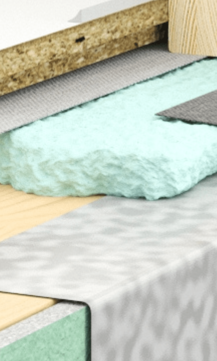 Close up view of window installation PU foam on wooden facade system