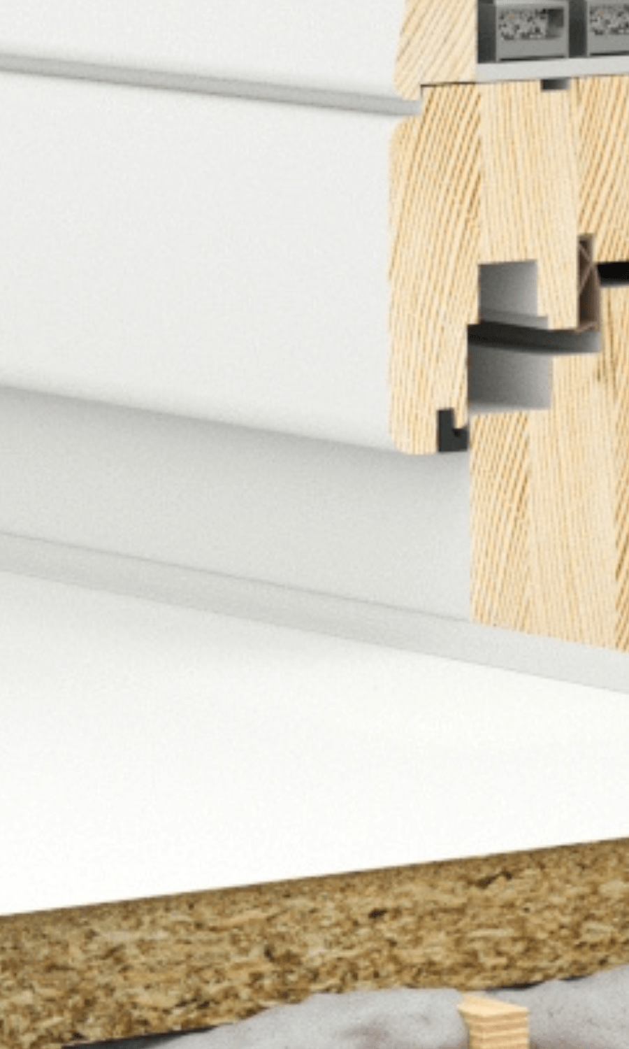 Close up view of sealing internal window joints with silicone on wooden facade system