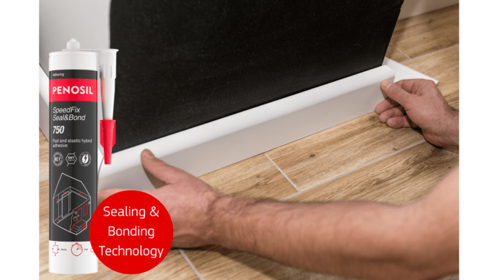 Penosil SpeedFix Seal & Bond 750 banner man gluing skirting board