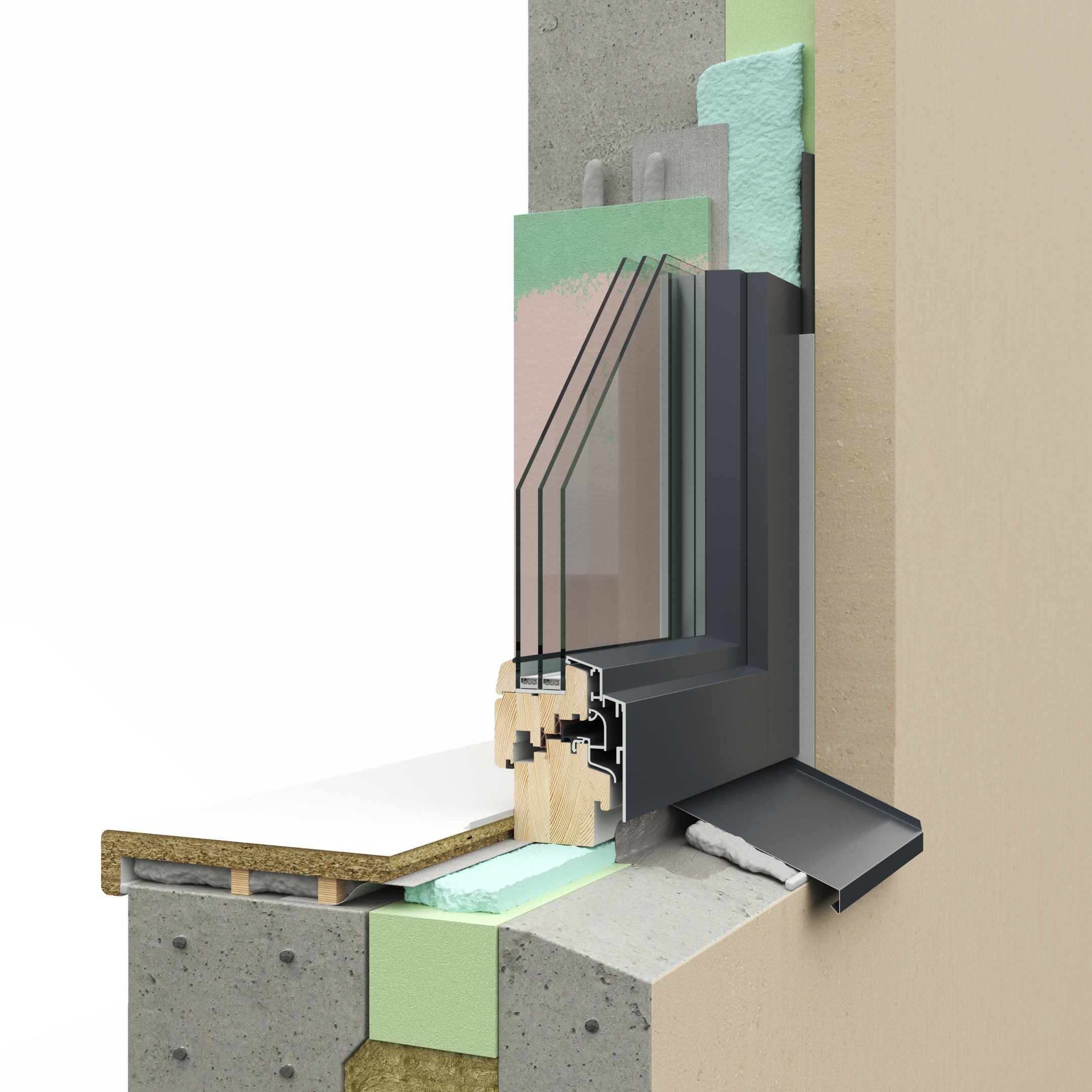Window installation solution for concrete sandwich panel facade system