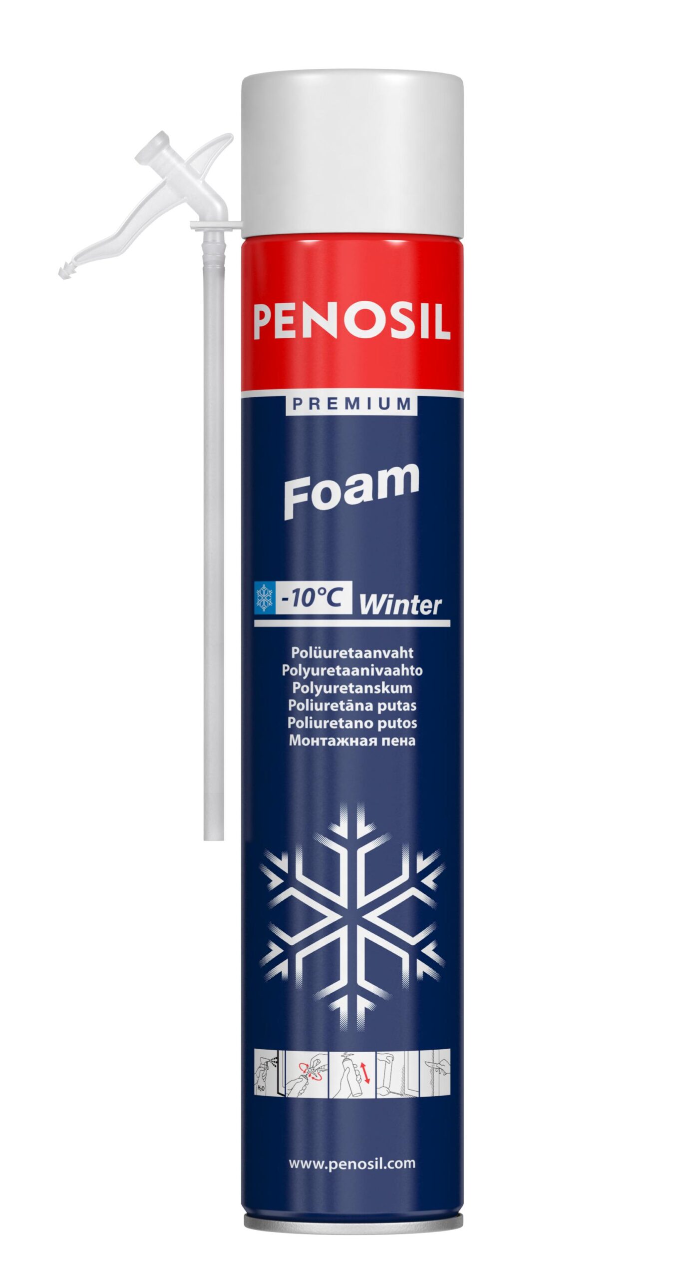 Изоляционная пена PENOSIL Premium Foam Winter с трубочкой-аппликатором для работ в зимнее время.