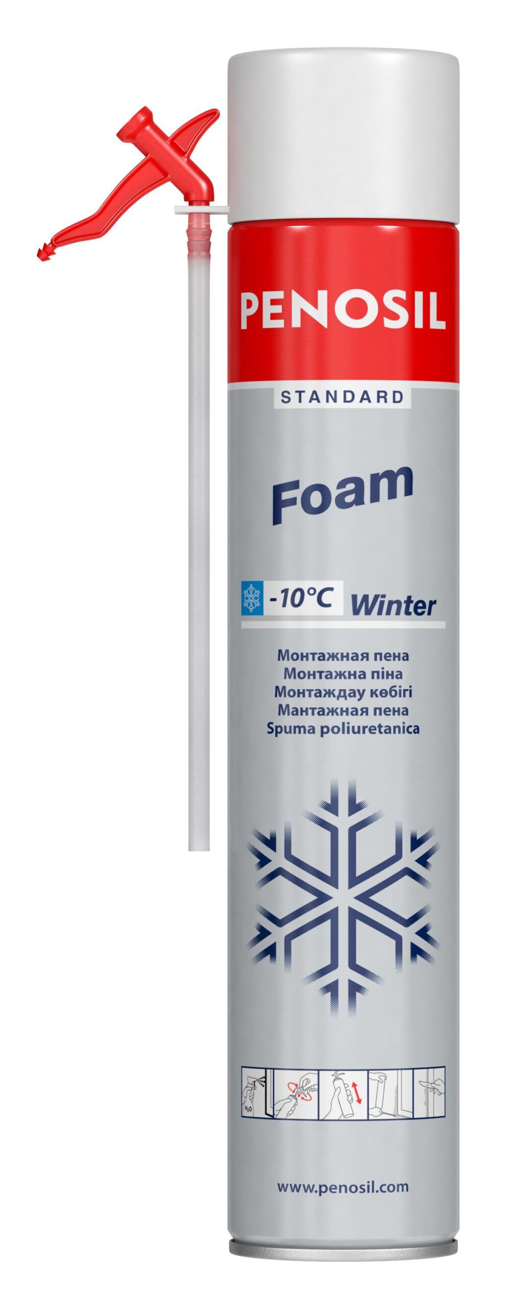 Изоляционная пена PENOSIL Standard Foam Winter с трубочкой-аппликатором для работ в зимнее время.