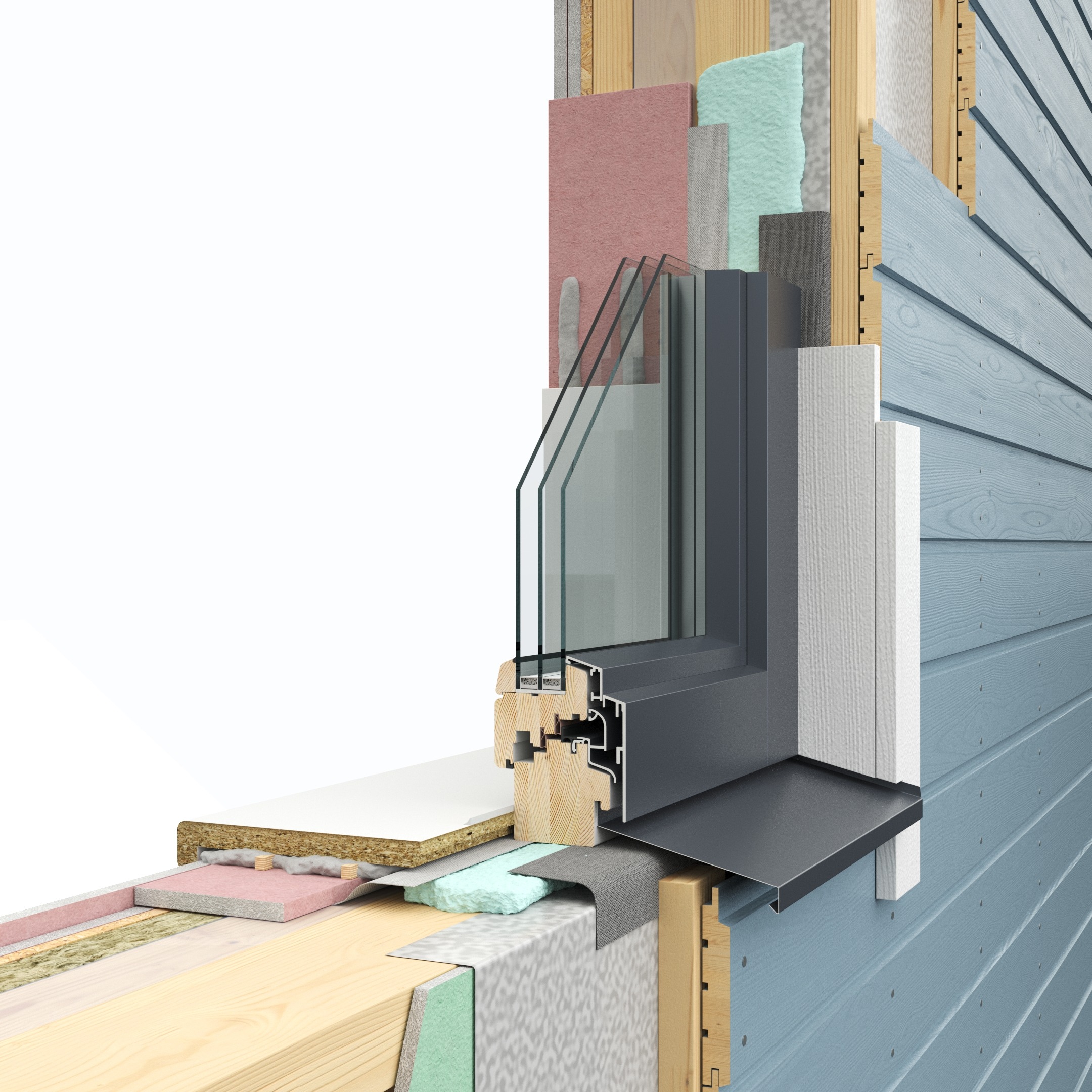 Window installation solution for wooden frame facade system